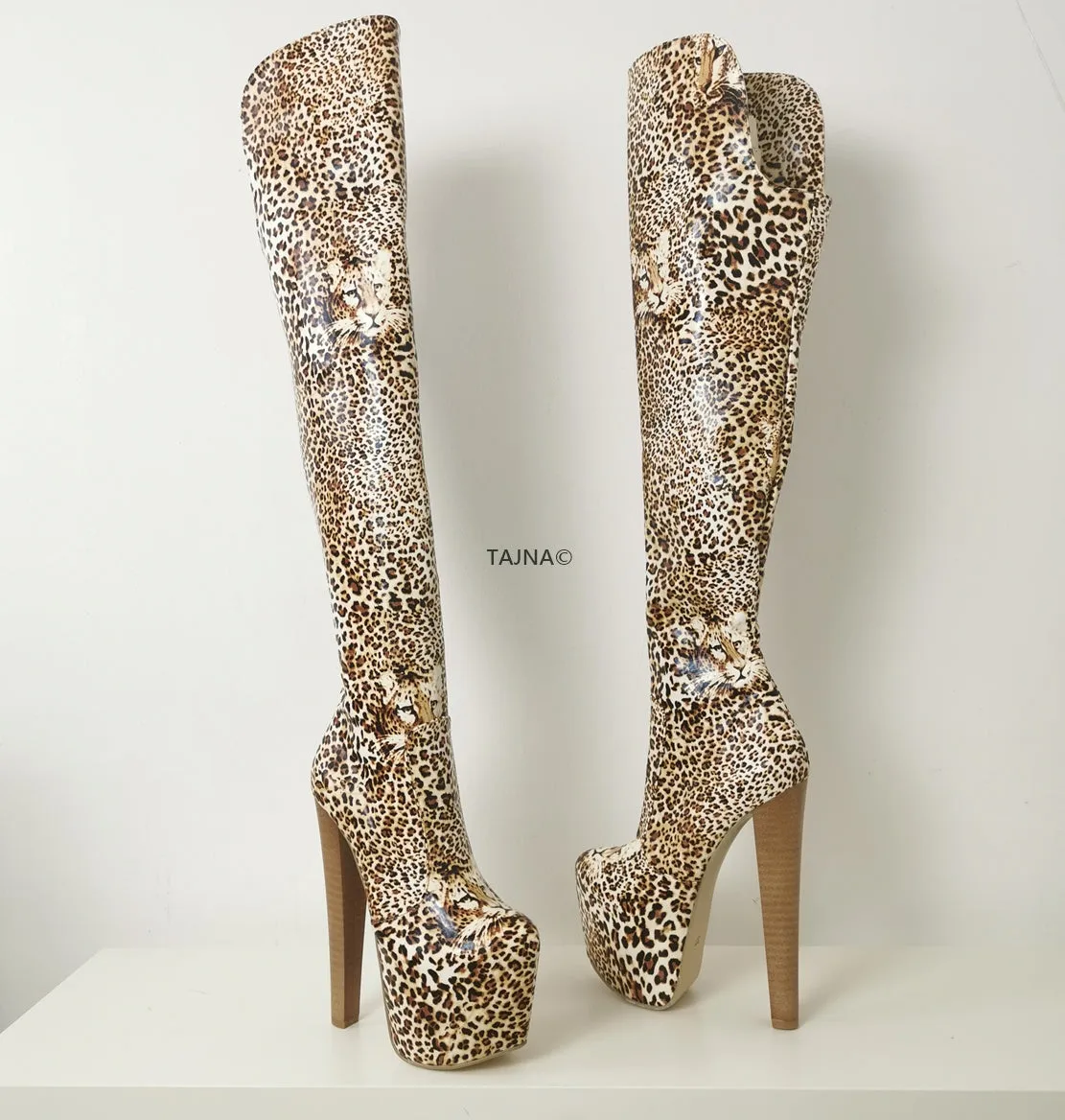 Leopard Over The Knee Boots