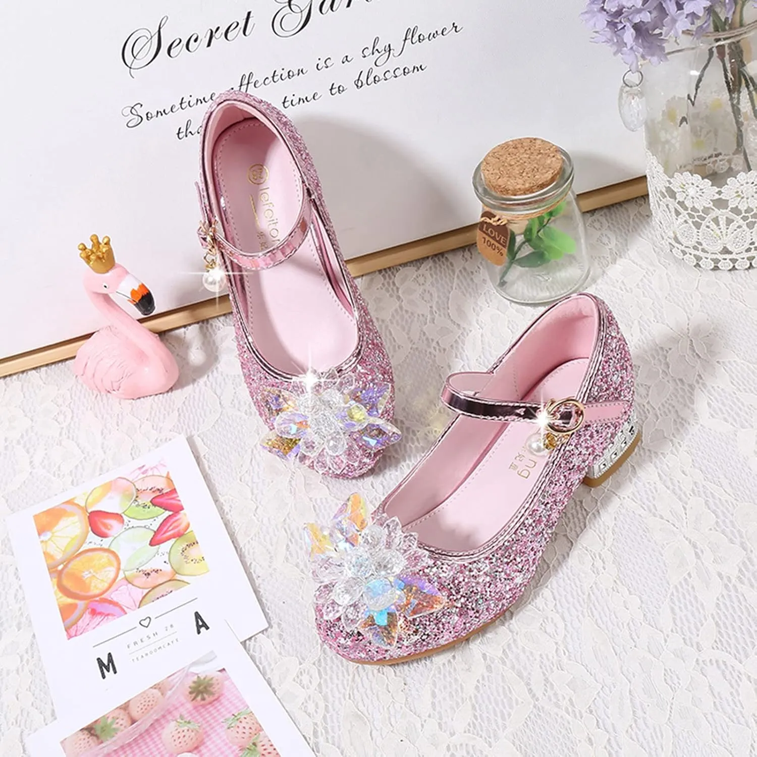 Little Girls Princess Glitter Bowknot Dress Shoes Kids Mary Jane Low Heels Par𝘁y Wedding Dazzling Elegant Shoes