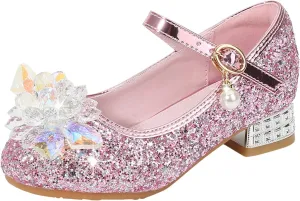 Little Girls Princess Glitter Bowknot Dress Shoes Kids Mary Jane Low Heels Par𝘁y Wedding Dazzling Elegant Shoes