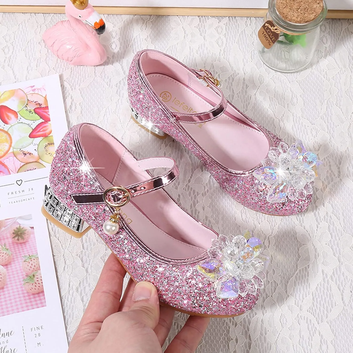 Little Girls Princess Glitter Bowknot Dress Shoes Kids Mary Jane Low Heels Par𝘁y Wedding Dazzling Elegant Shoes