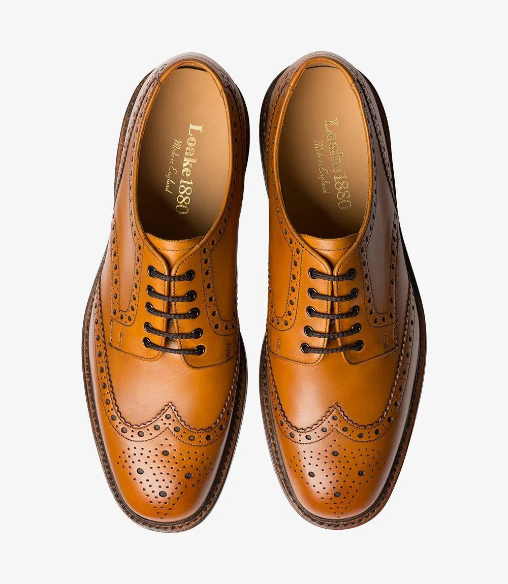 LOAKE CHESTER TAN DERBY BROGUE RUBBER SOLE F-MEDIUM