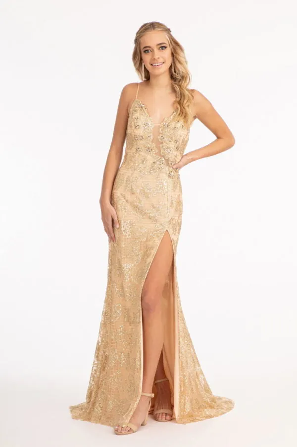 Long Fitted Glitter Print Dress by Elizabeth K GL3004