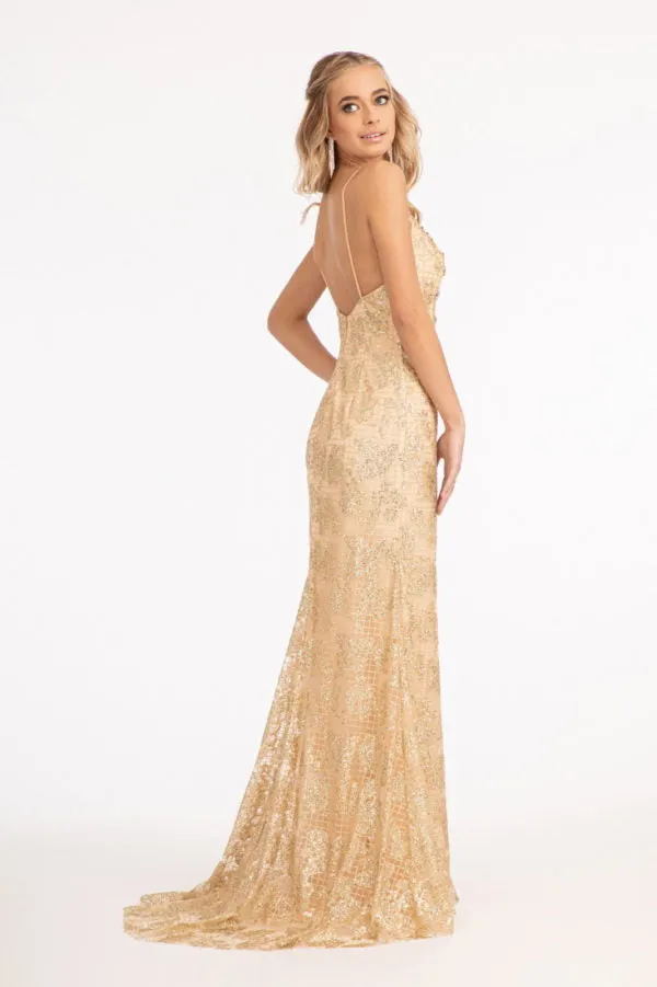 Long Fitted Glitter Print Dress by Elizabeth K GL3004