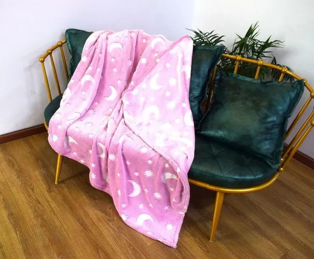 Luminous Blanket - Moon Star Design Warm Flannel Glow In The Dark Blanket