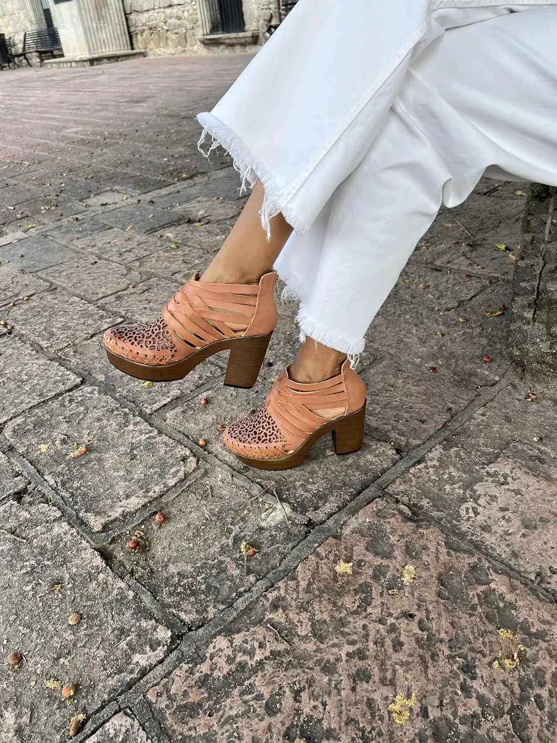 Macarena Collection Women's Flatform Wedge Casual Sandal Huarache Colorful Leather Mexican Style Handcrafted Leather Ankle Boots 4292