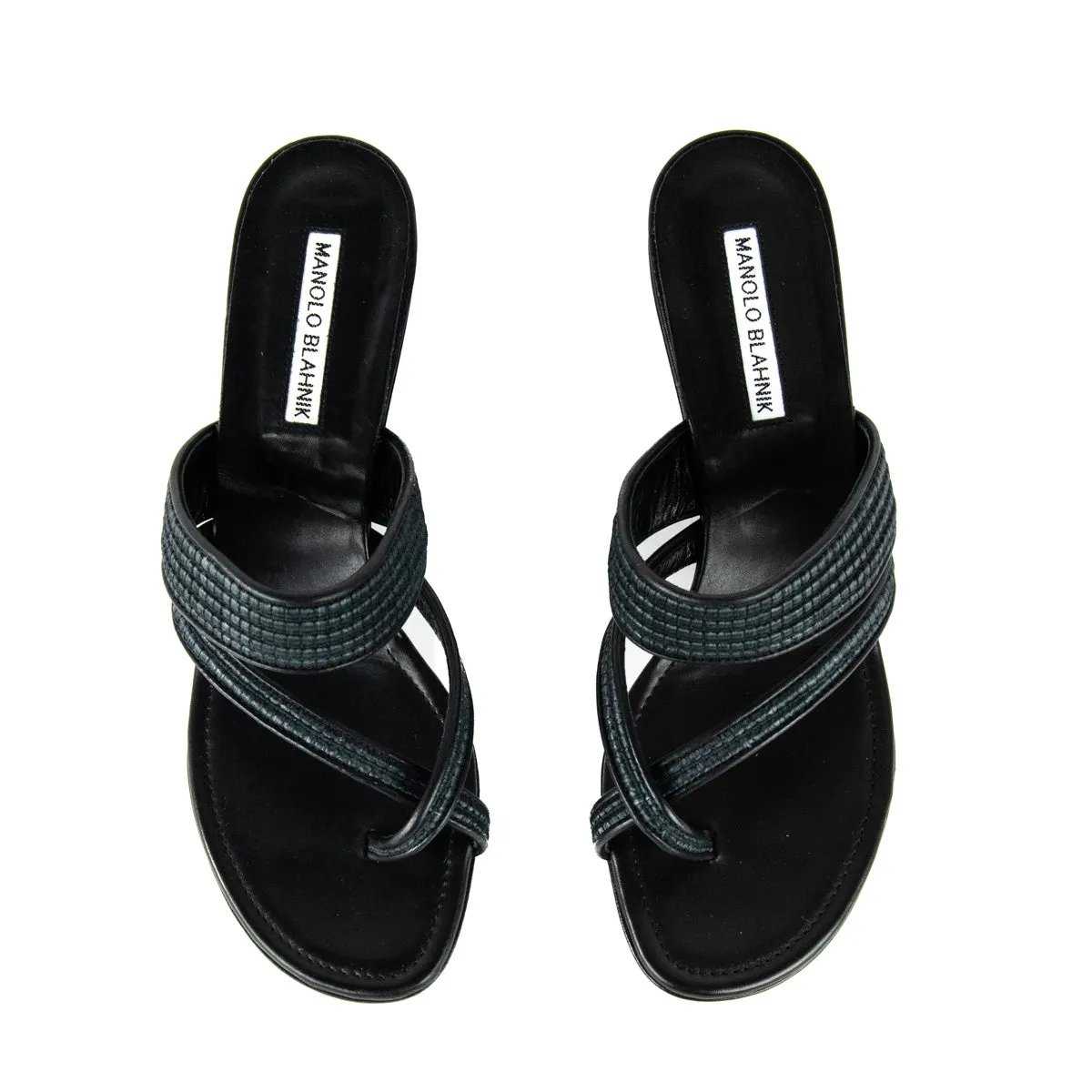 Manolo Blahnik Black Raffia Susa Thong Wedge Sandals US 10 | EU 40