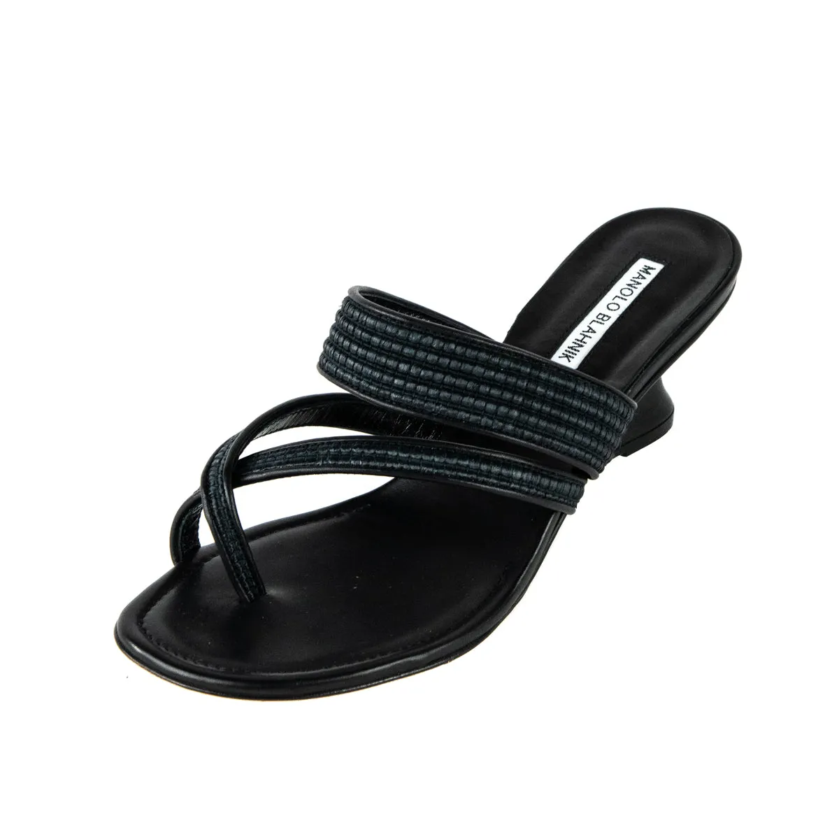 Manolo Blahnik Black Raffia Susa Thong Wedge Sandals US 10 | EU 40