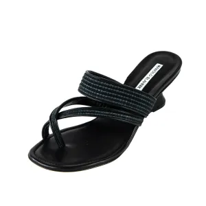 Manolo Blahnik Black Raffia Susa Thong Wedge Sandals US 10 | EU 40