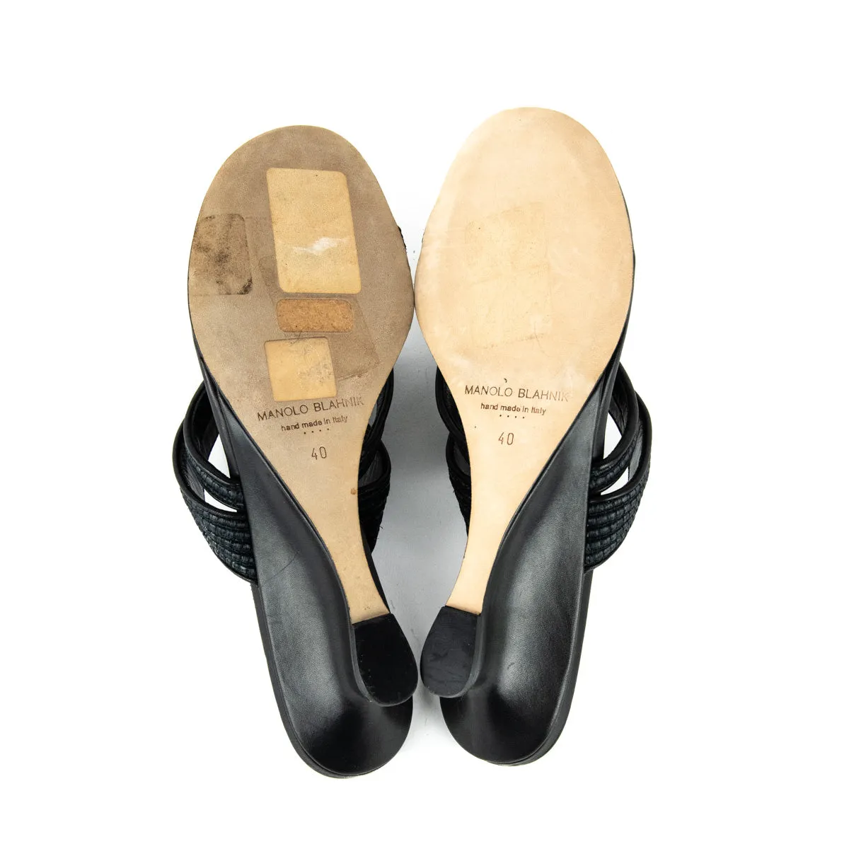 Manolo Blahnik Black Raffia Susa Thong Wedge Sandals US 10 | EU 40