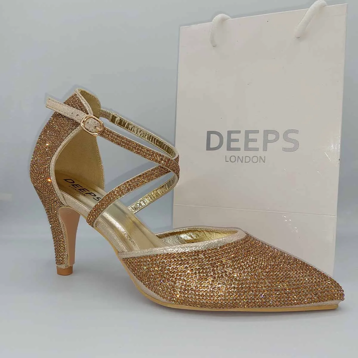 MAYA WOMEN LADIES LOW KNITTEN HEEL STRAPPY COURT SHOES PARTY AND BRIDE WEAR GOLD