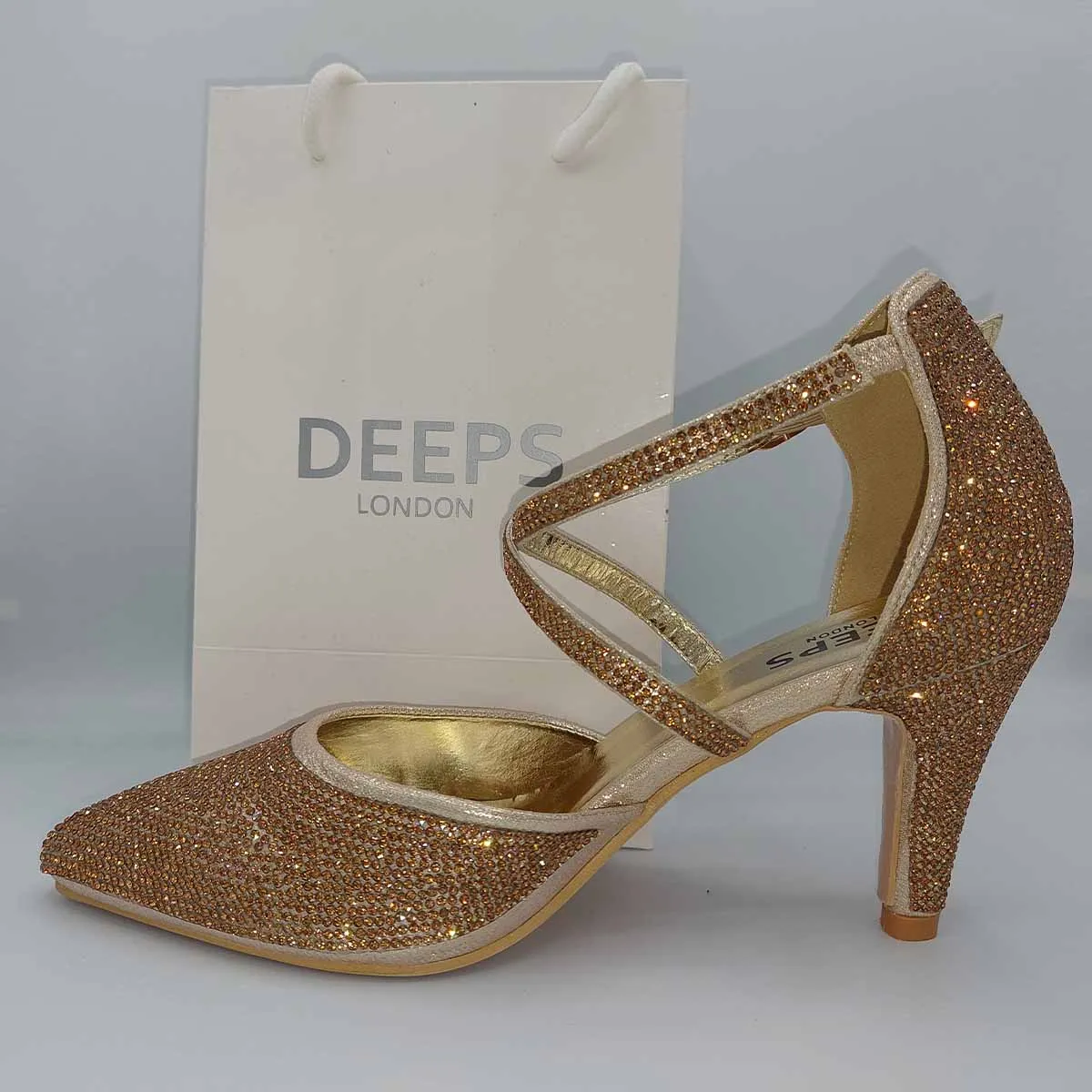 MAYA WOMEN LADIES LOW KNITTEN HEEL STRAPPY COURT SHOES PARTY AND BRIDE WEAR GOLD