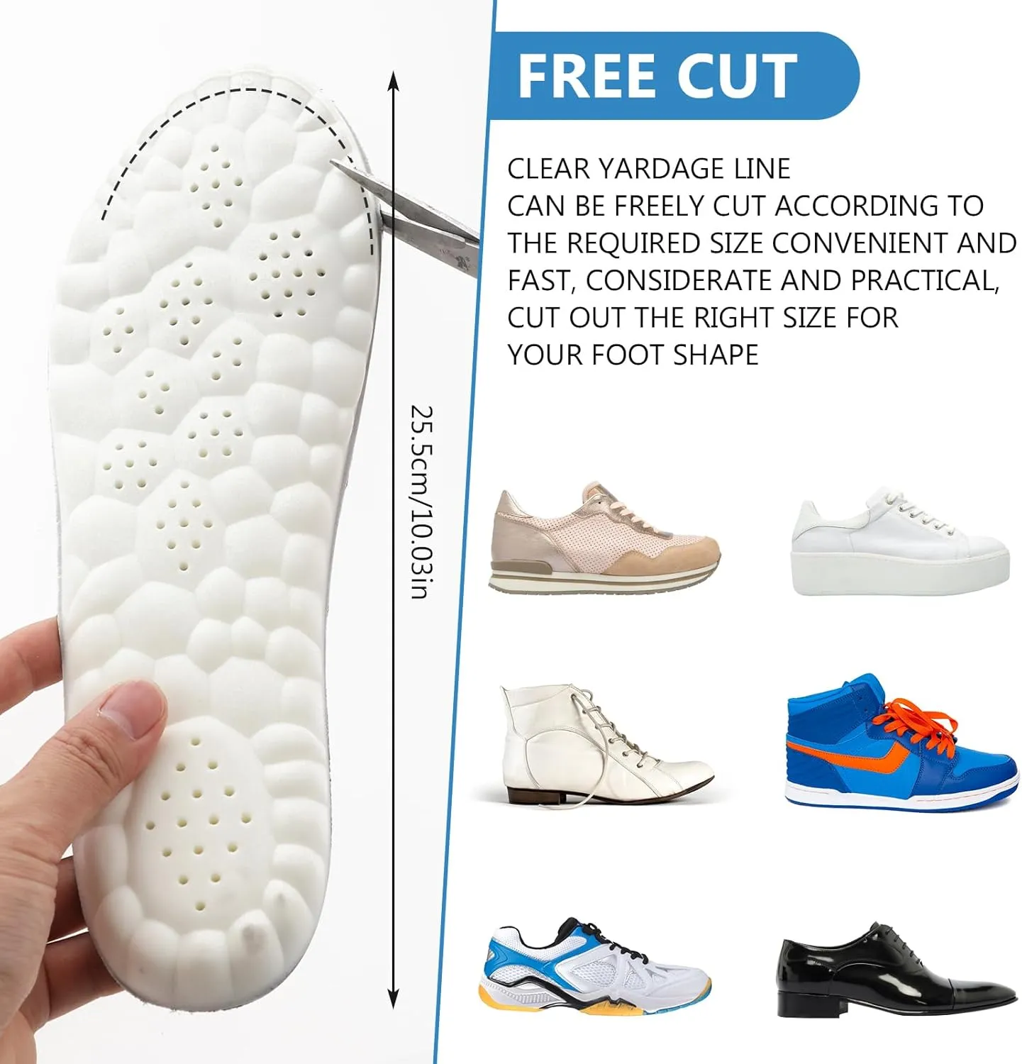 Memory Foam Insoles for Men and Women, Replacement Comfort Insoles with Arch Massage Insoles Cushioning Shoe Inserts for Trainers, Sneakers, Soprts Shoes, Work Boots, Black(US M: 6.5/7 W: 7/8)