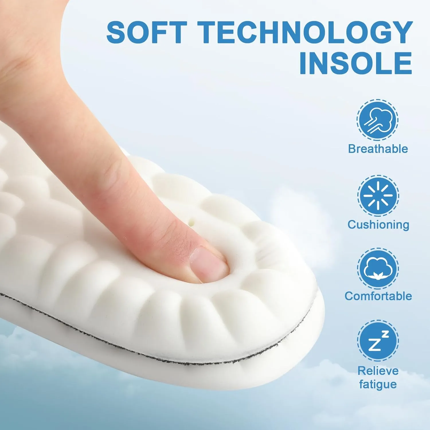 Memory Foam Insoles for Men and Women, Replacement Comfort Insoles with Arch Massage Insoles Cushioning Shoe Inserts for Trainers, Sneakers, Soprts Shoes, Work Boots, Black(US M: 6.5/7 W: 7/8)