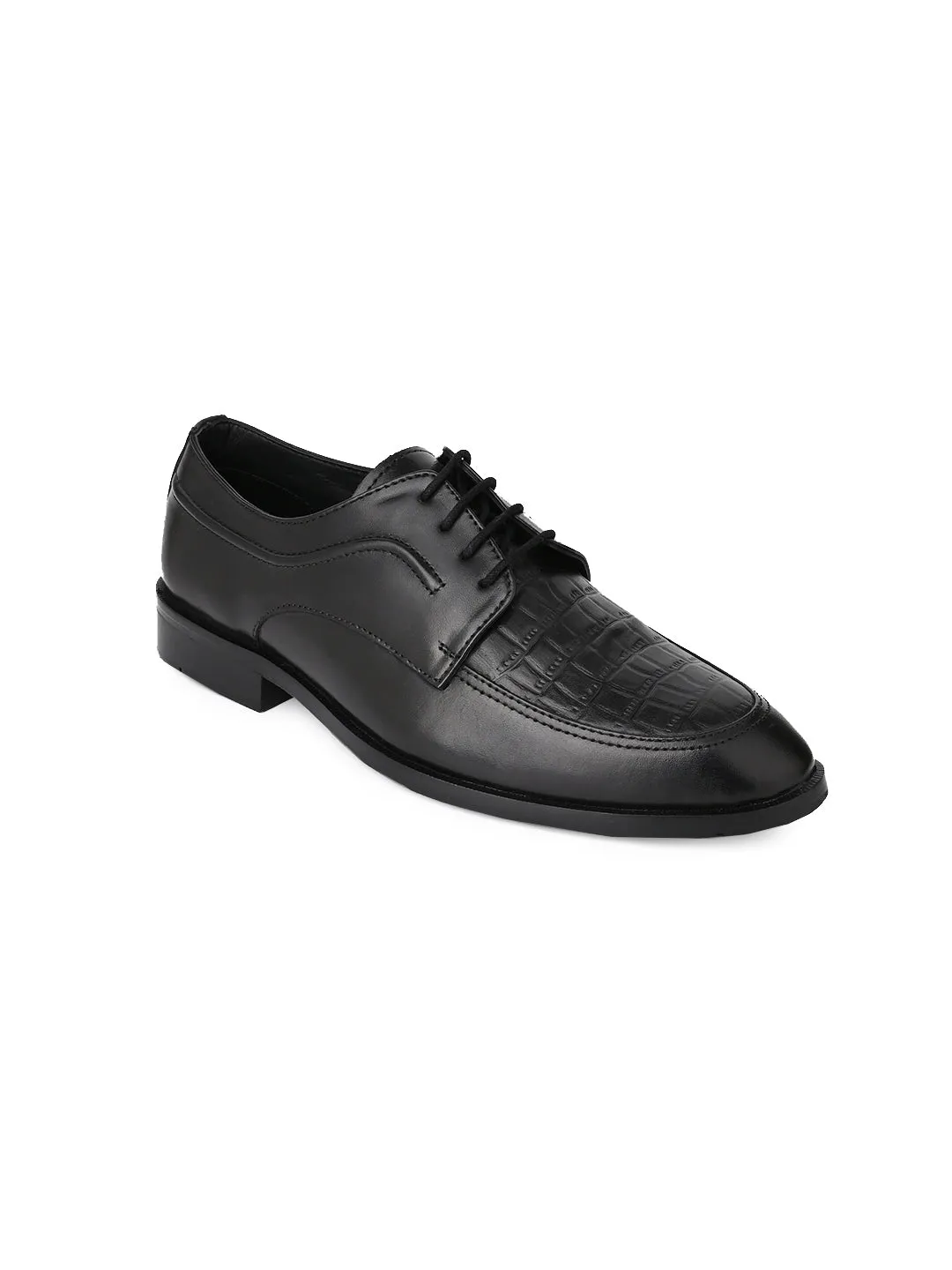 Men Black Animal Print Derby Shoes