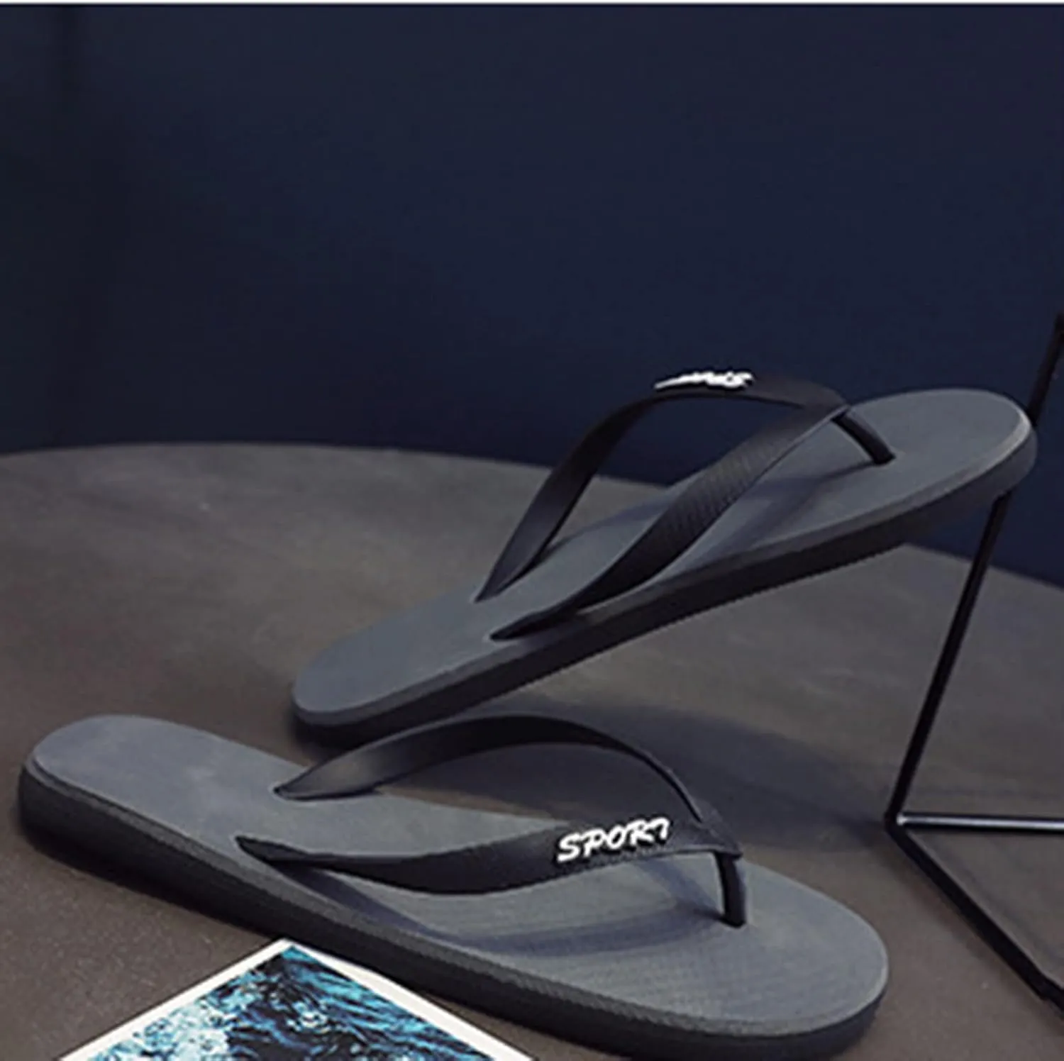 Men Fashionable Flat Toe Flip Flops Flat Beach Flip Flops Fashion Toe Flip Flops Sandals Light Walking Sandals, 8