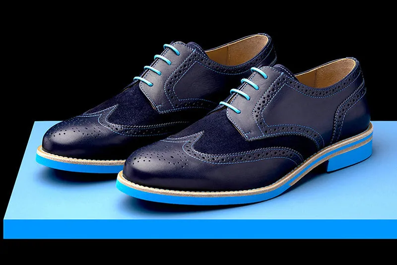 Mens Blue Leather Wingtip Dress Shoes