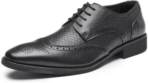 Mens Handcrafted Brogue Derby Shoes Pointed Toe Genuine Leather Top Grain Business Formal British Dress Shoes