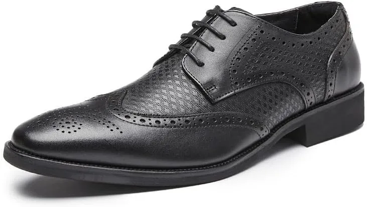 Mens Handcrafted Brogue Derby Shoes Pointed Toe Genuine Leather Top Grain Business Formal British Dress Shoes
