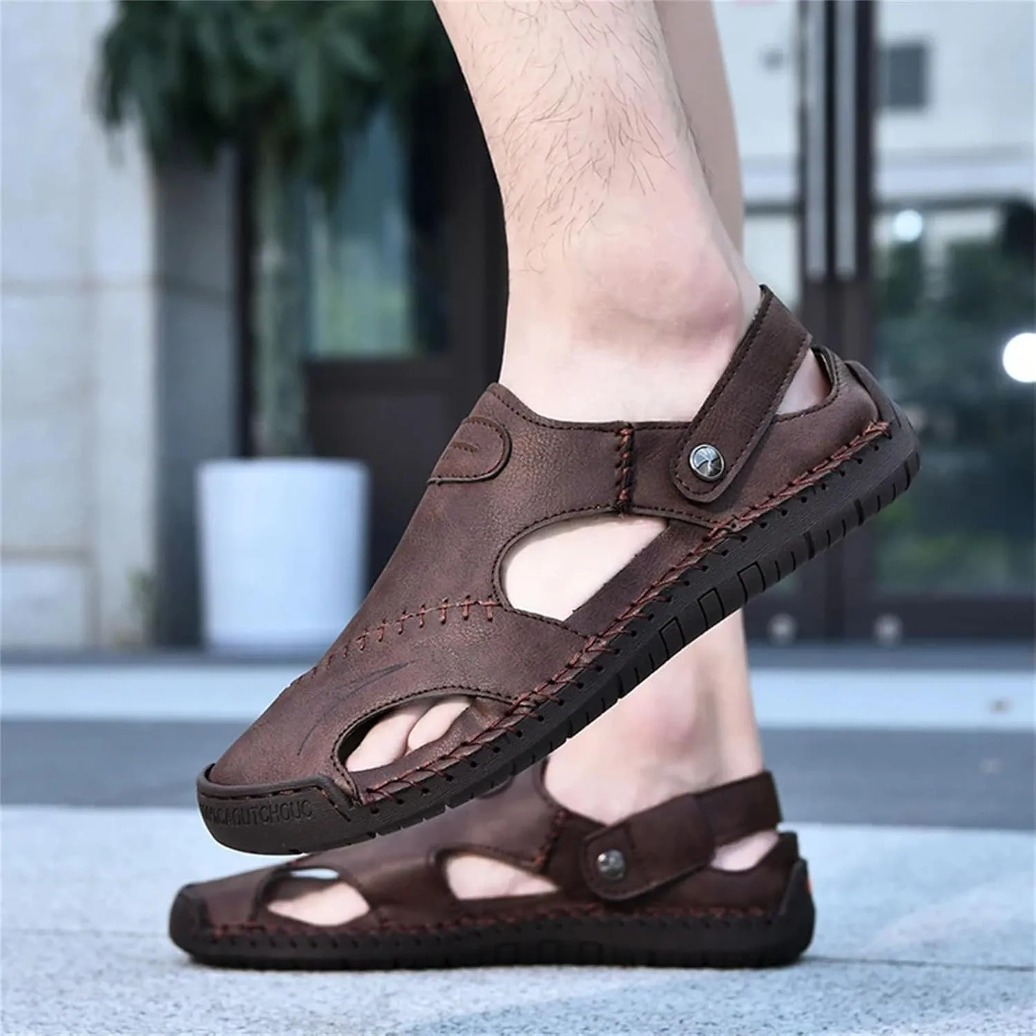 Men's Handcrafted Leather Sandals - Breathable Outdoor Shoes with Anti-Skid Beach Sole