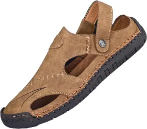 Men's Handcrafted Leather Sandals - Breathable Outdoor Shoes with Anti-Skid Beach Sole