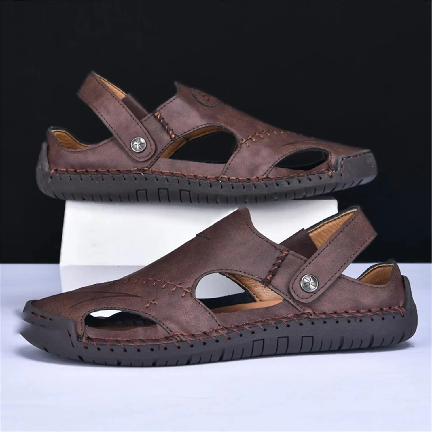 Men's Handcrafted Leather Sandals - Breathable Outdoor Shoes with Anti-Skid Beach Sole
