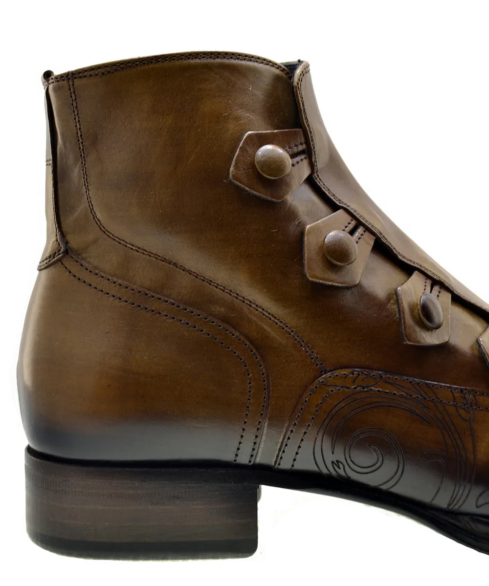 Men's Italian Shoes Jo Ghost 2379 Brown Leather Embroidery Dress Ankle Boots last pairs 40 41