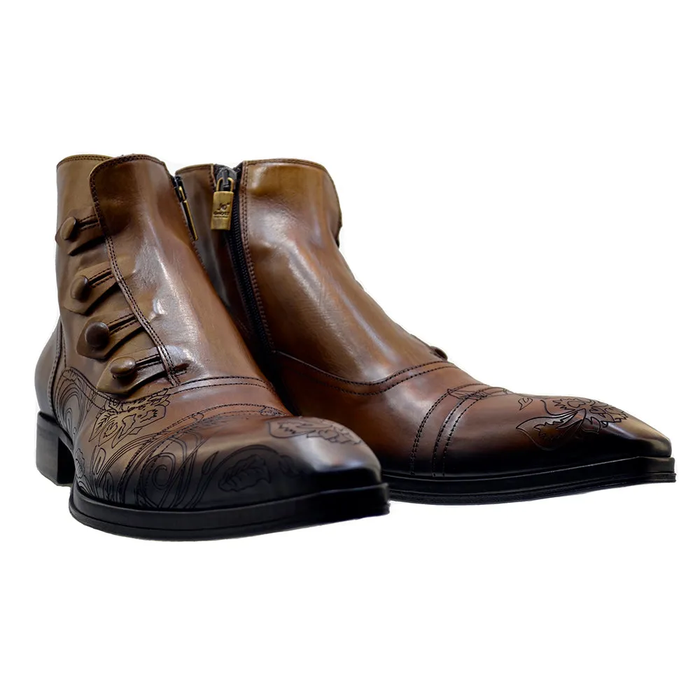 Men's Italian Shoes Jo Ghost 2379 Brown Leather Embroidery Dress Ankle Boots last pairs 40 41