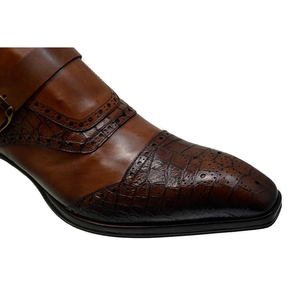 Men's Italian Shoes Jo Ghost 3996 Brown Leather Print Crocodile Dress Boots