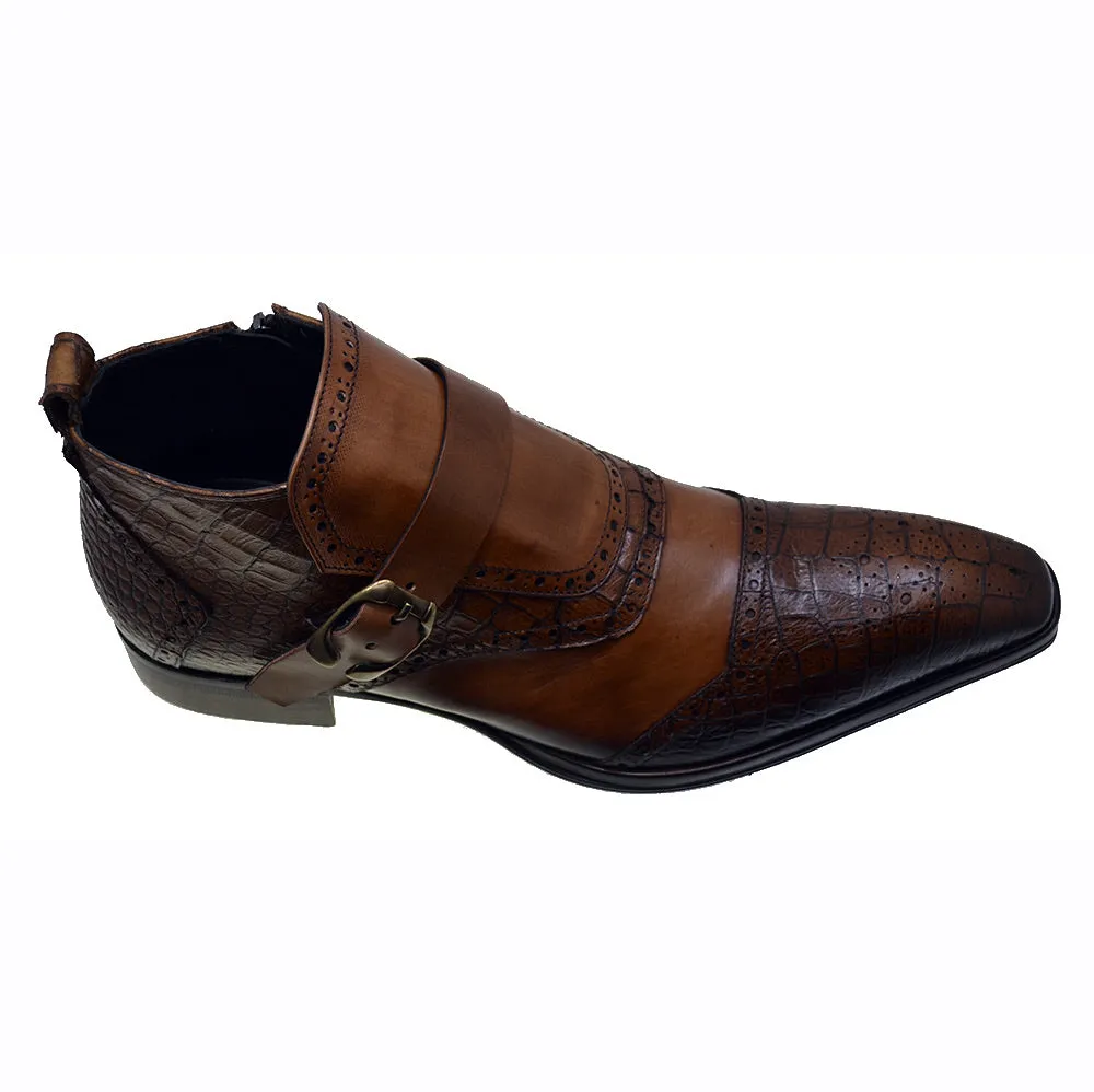 Men's Italian Shoes Jo Ghost 3996 Brown Leather Print Crocodile Dress Boots