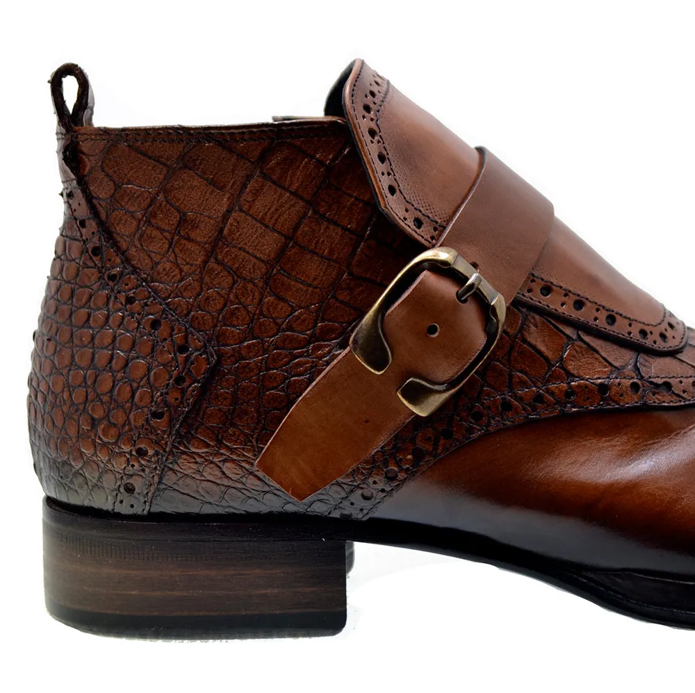 Men's Italian Shoes Jo Ghost 3996 Brown Leather Print Crocodile Dress Boots