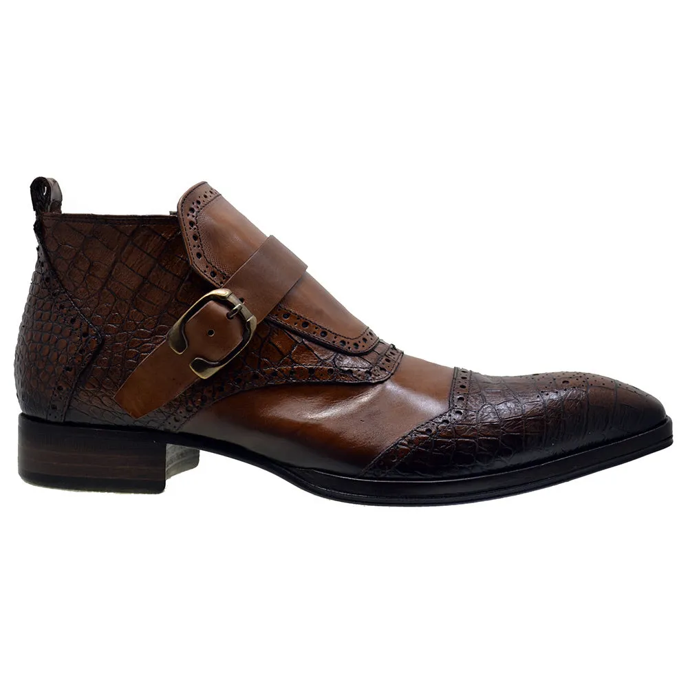 Men's Italian Shoes Jo Ghost 3996 Brown Leather Print Crocodile Dress Boots