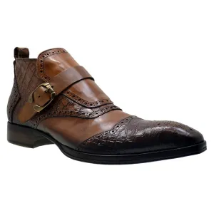 Men's Italian Shoes Jo Ghost 3996 Brown Leather Print Crocodile Dress Boots