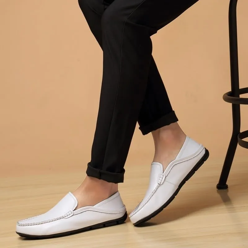 Men's Loafers Round Toe Solid Color Slip-On Shoes - Anti-Slip, Flexible, Apron Toe for Casual and Wedding Wear