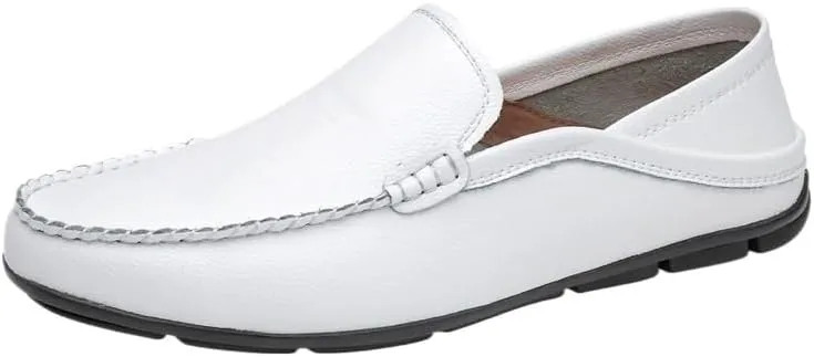 Men's Loafers Round Toe Solid Color Slip-On Shoes - Anti-Slip, Flexible, Apron Toe for Casual and Wedding Wear