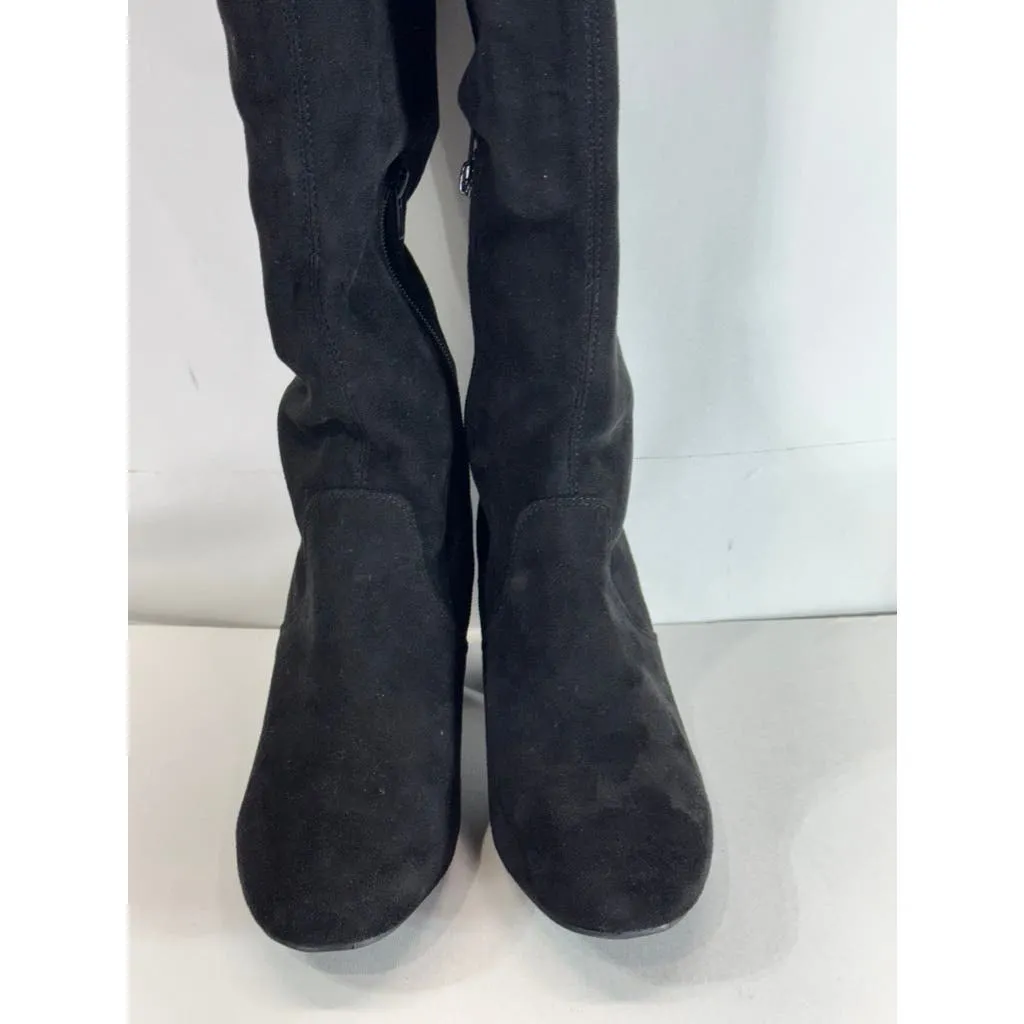 MIA Women's Black Stretch Faux Suede Beleza Tall Over-The-Knee Heeled Boot SZ7.5