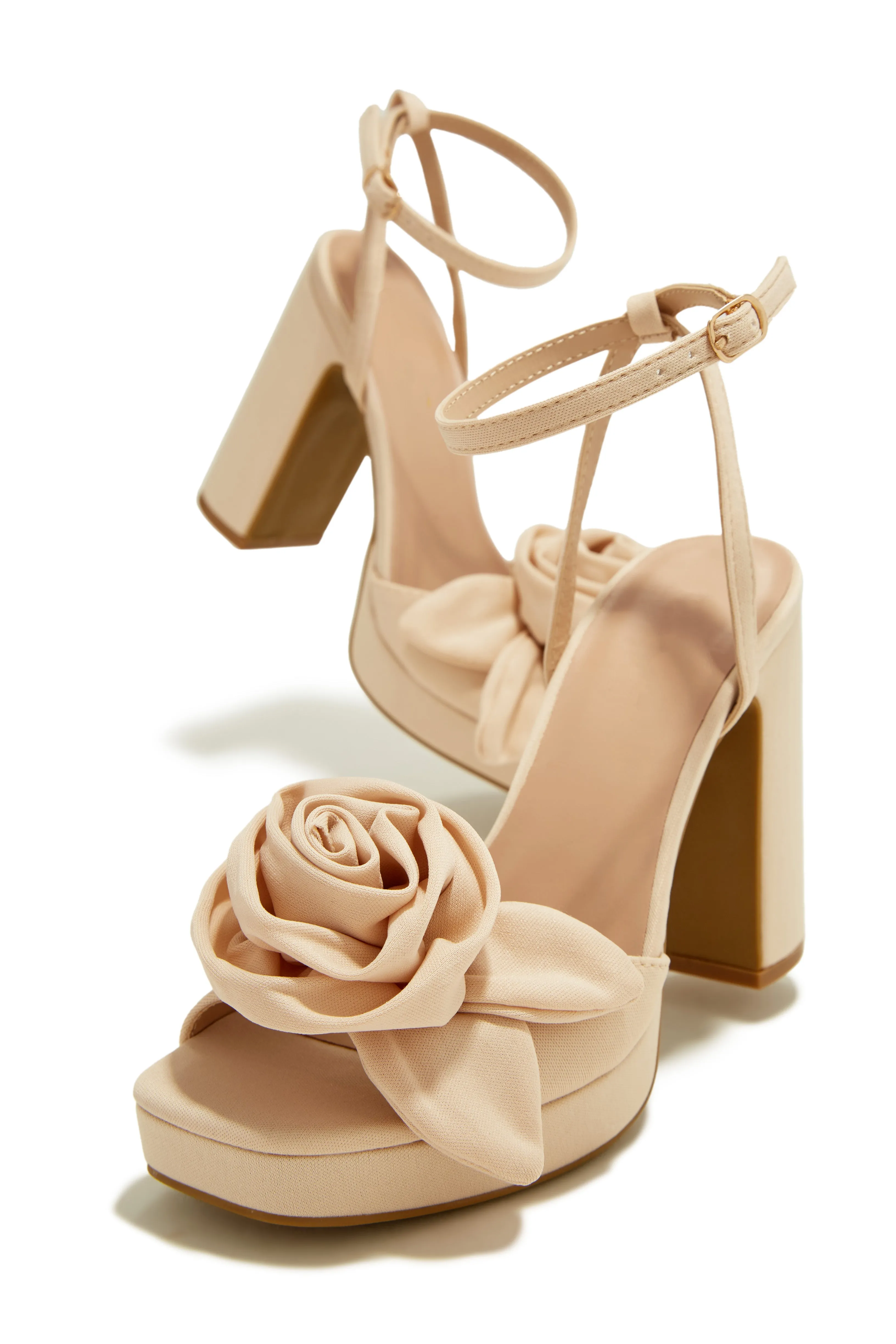 Michelle Platform Block High Heels - Nude