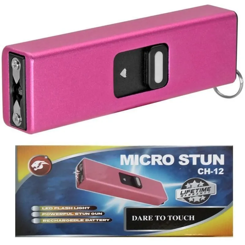 Micro USB Slider Mini Keychain STUN GUN w/ LED Rechargeable Pink