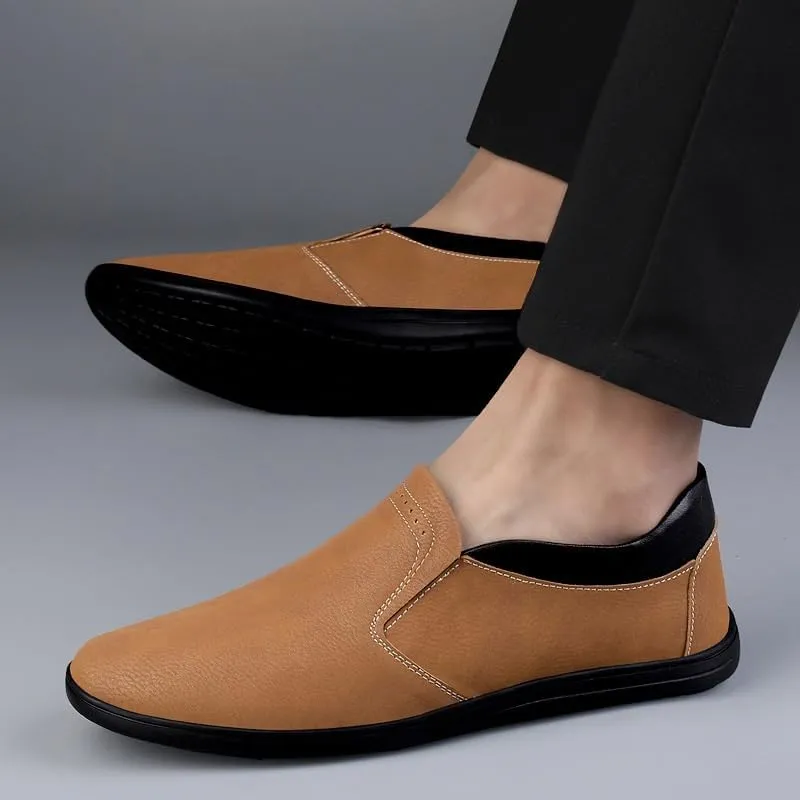 Minimal Loafers for Men Mens Luxury Suede Real Leather Flat Shoes Handmade Stitching Slip-On Moccasins Casual