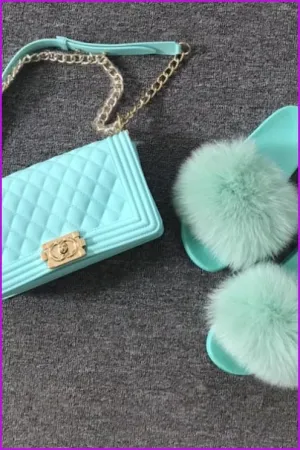Mint Jelly Shoulder Bag & Slides Set