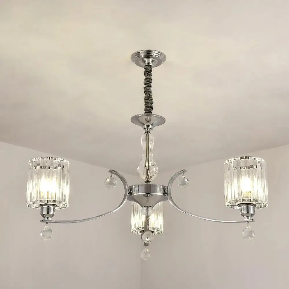 Modern 3-Light Chrome Chandelier with Clear Crystal Shade