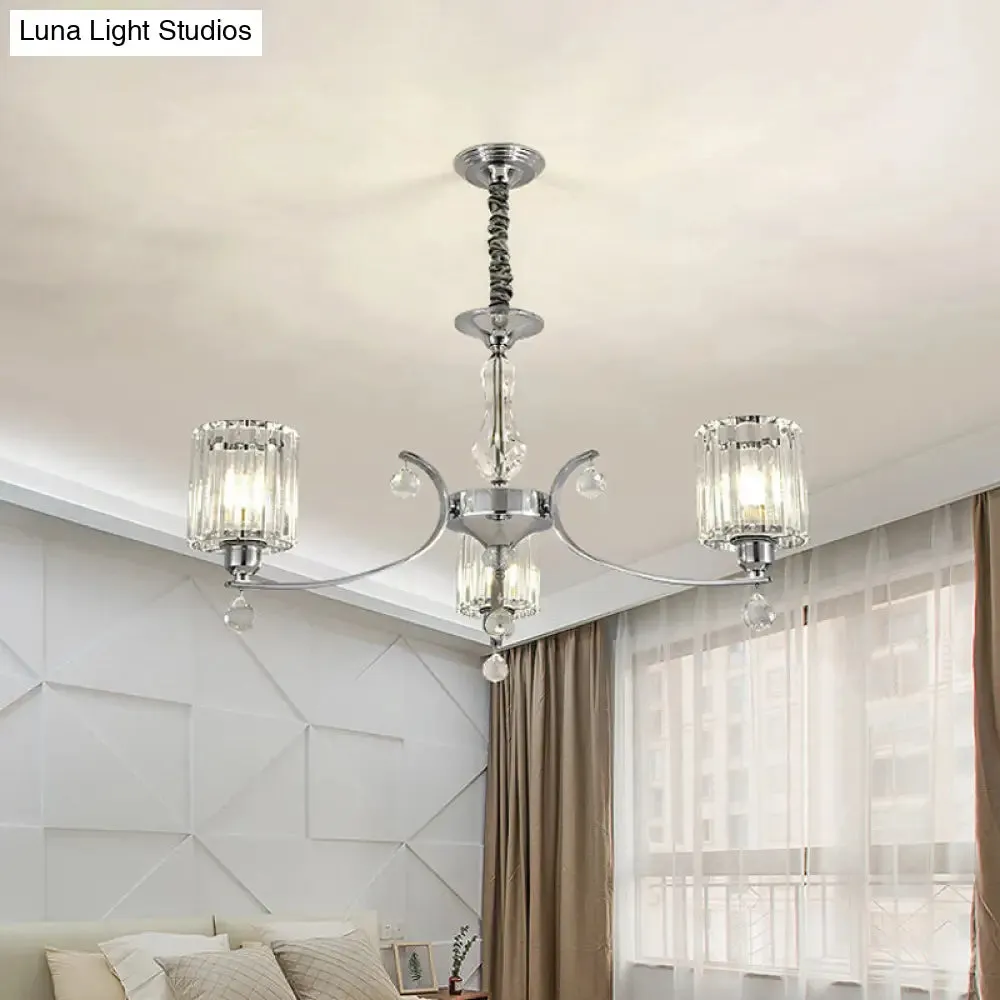 Modern 3-Light Chrome Chandelier with Clear Crystal Shade