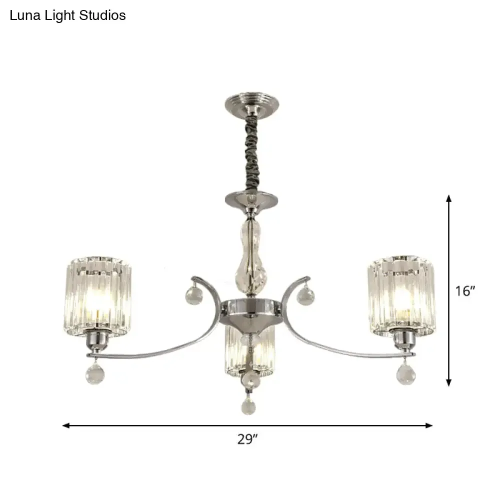 Modern 3-Light Chrome Chandelier with Clear Crystal Shade