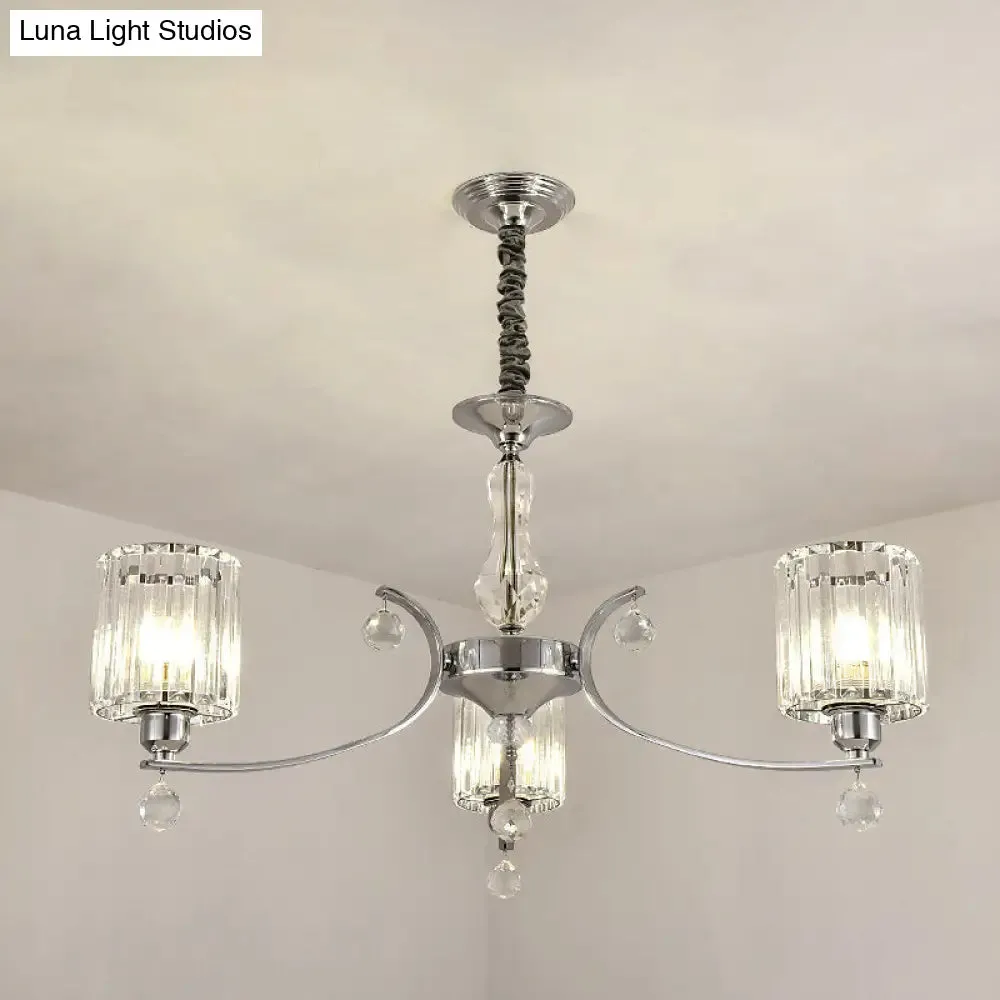 Modern 3-Light Chrome Chandelier with Clear Crystal Shade