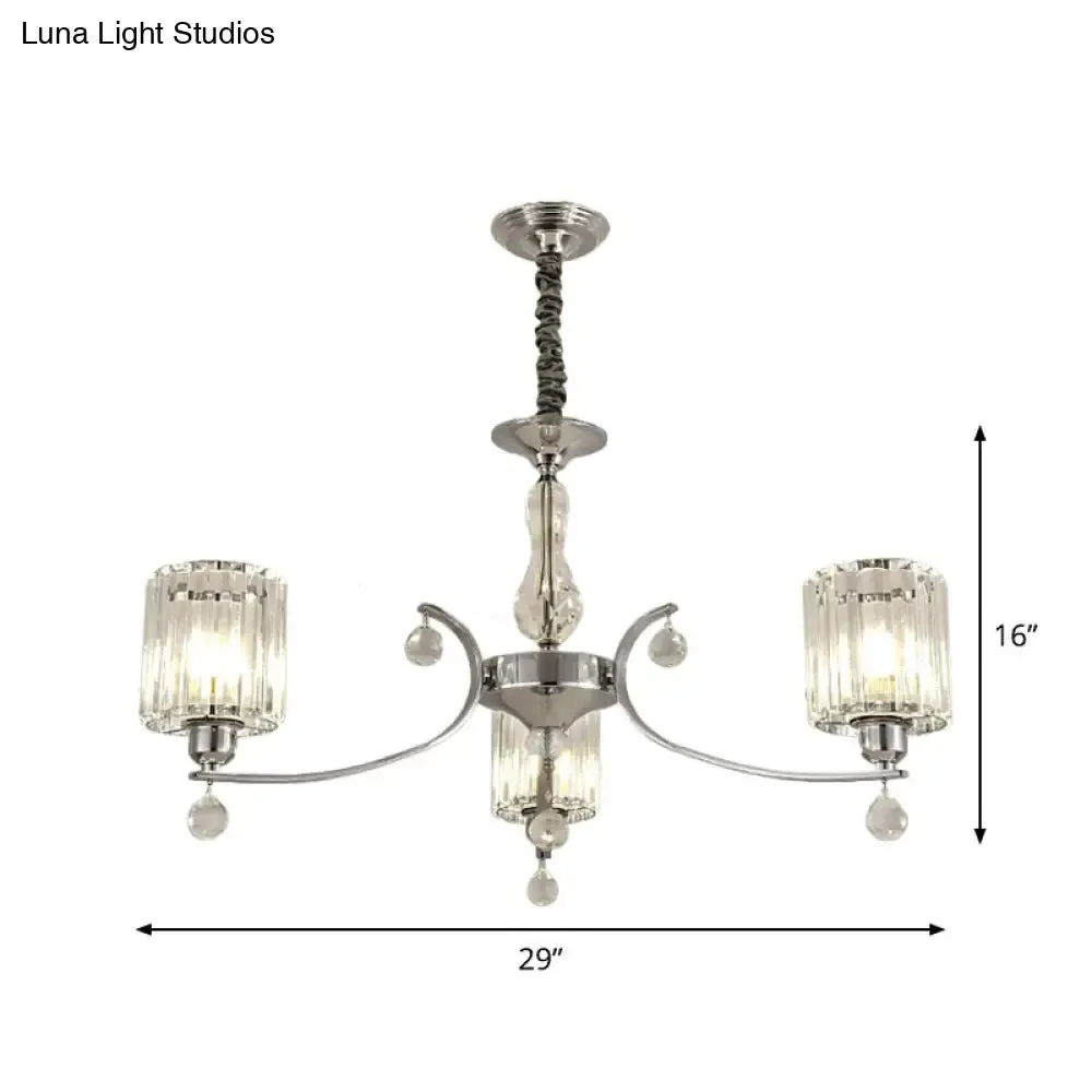 Modern 3-Light Chrome Chandelier with Clear Crystal Shade