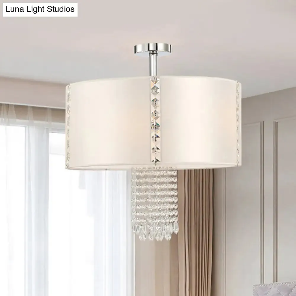 Modern 5-Light Chandelier with White Fabric Shade & Crystal Accents