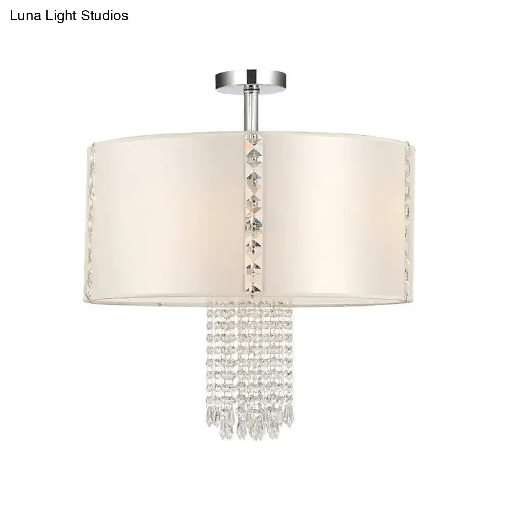 Modern 5-Light Chandelier with White Fabric Shade & Crystal Accents