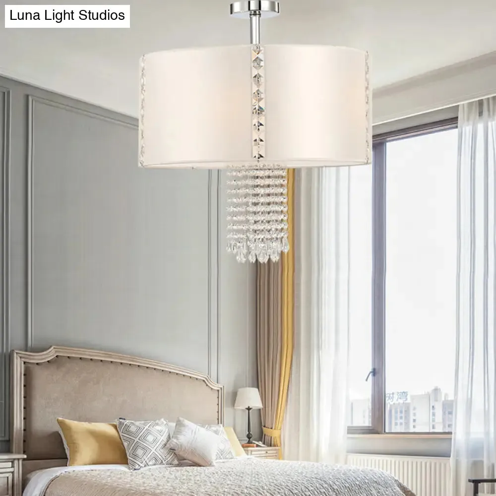 Modern 5-Light Chandelier with White Fabric Shade & Crystal Accents