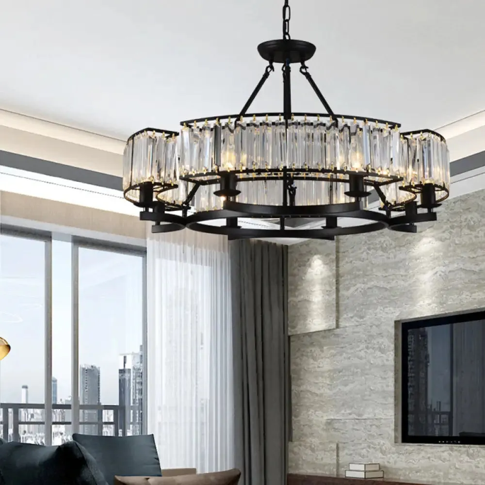 Modern Black Bedroom Chandelier - 5/8 Bulbs, Circular Crystal Shade
