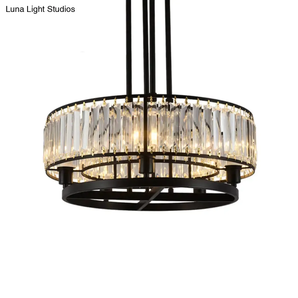 Modern Black Bedroom Chandelier - 5/8 Bulbs, Circular Crystal Shade