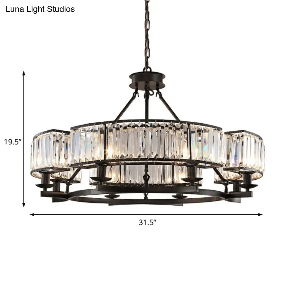 Modern Black Bedroom Chandelier - 5/8 Bulbs, Circular Crystal Shade